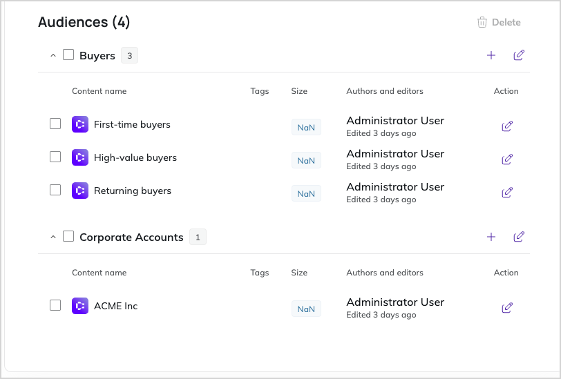 Segment groups with their user segments